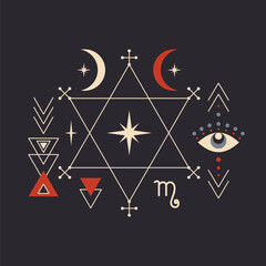 Witchcraft Esoteric Symbol with Pentagram and Moon