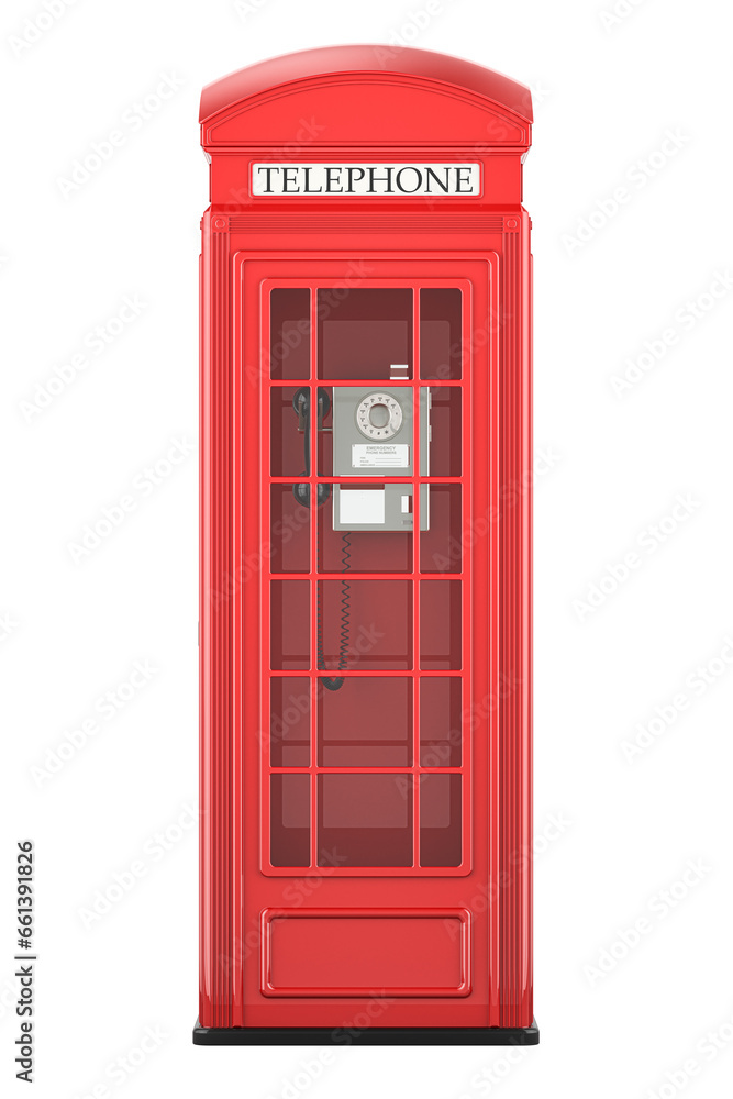 Rectangle Box Phone Red telephone box, front view. 3D rendering isolated on transparent ...