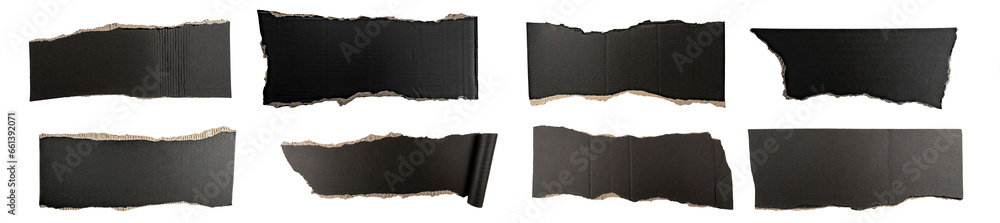 Collection of black paper ripped messages torn with copy space, ripped ...