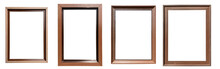 Set Of Brown Steel Or Wooden Picture Or Window Frames, Isolated On A Transparent Background With A PNG Cutout Or Clipping Path.