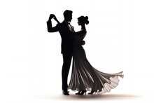 Silhouette Of Ballroom Dancers Who Are Dancing As A Couple Showing Their Technique Skills At A Latin Dance Competition Event, Generative AI Stock Illustration Image Isolated On A White Background