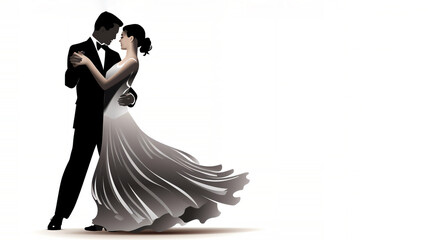 Silhouette of ballroom dancers who are dancing as a couple showing their technique skills at a Latin dance competition event, Generative AI stock illustration image isolated on a white background