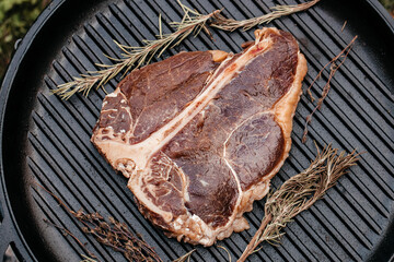 Wall Mural - Beef steaks on the grill. banner, menu, recipe place for text, top view