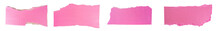 Collection Of Blank Ripped Pink Torn Cardboard Piece, Copy Space For Text ,note Paper Piece Label , Isolated On A Transparent Background. PNG, Cutout, Or Clipping Path	
