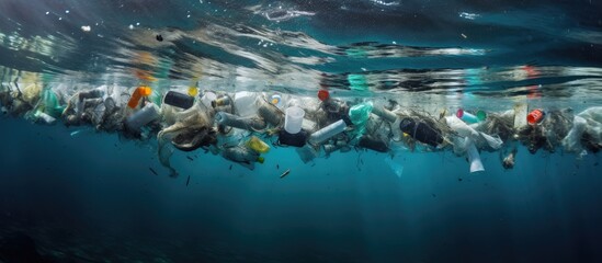 Wall Mural - ocean pollution caused by plastic waste with copyspace for text