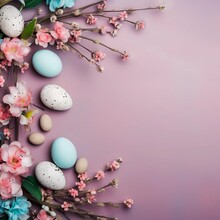 Easter Eggs And Flowers Background 