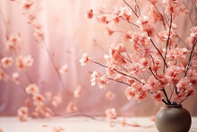 Sakura Cherry Blossoming Twigs In Vase 