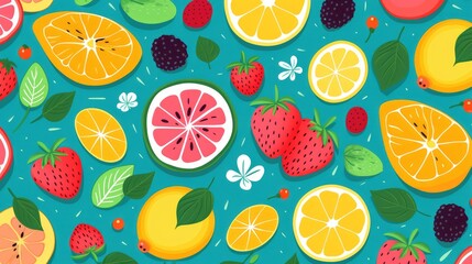 Fruits pattern background, AI generated Image