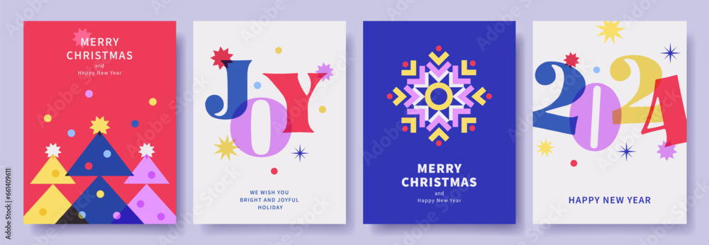 Merry Christmas and Happy New Year set of backgrounds, greeting cards ...