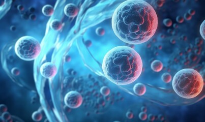 Wall Mural - 3d rendering of Human cell or Embryonic stem cell microscope background, Generative AI