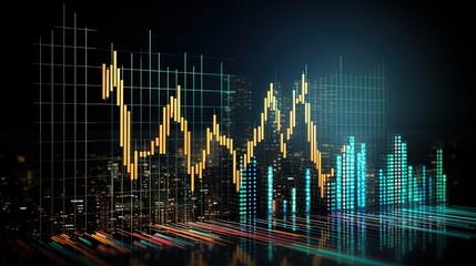 Canvas Print - Digital data financial investment trends, Financial business diagram with charts and stock numbers showing profits and losses over time dynamically, Business and finance. 3d rendering