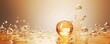 golden yellow Bubbles oil or collagen serum for cosmetic product, 3d rendering, Generative AI
