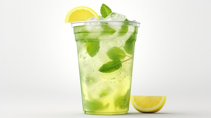 Poster - lime mint lemonade in plastic cup and high res. image and isolated in white