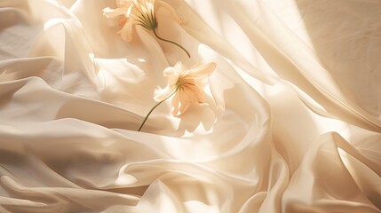 Poster - Floral sunlight shadows on neutral beige cloth,aesthetic minimalist natural background, copy space
