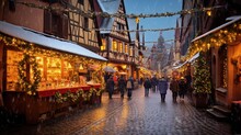 Colmar, Alsace. Marche De Noel Is Famous Alsacian Christmas Market With Gingerbread Houses And Local Craftsmen, Beautiful Europe.