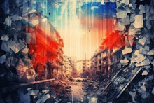 Abstract Background With Russian Flag And Ruins