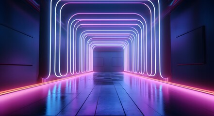 Sticker - Modern Trendy 3D Design Background with Neon Room