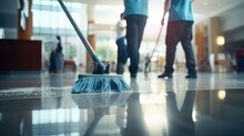People clean the floor and clean it with a lint-free cloth or hospital cleaner.