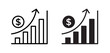 increase profit margin growth icon set. increase money vector symbol. price rise chart sign in black and white color