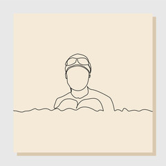 Wall Mural - Continuous single line sketch drawing art of swimming athlete man standing on the pool. Vector illustration one line of healthy sport lifestyle