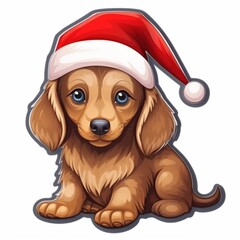 Kawaii cute dachshund dog in Santa hat at Christmas