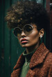 © Pinklife - A stylish woman confidently rocks her sunglasses and jacket, her lip gloss shining in the sunlight, as she struts through the city streets with a fierce fashion sense