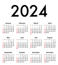 English Calendar Grid Bold Digits For 2024. Best For Calendar Print, Business, Web Design, Office Needs And Presentations. Sundays First. Vector Illustration
