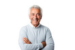Portrait studio shot of an attractive, healthy senior man smiling relaxedly isolated on transparent png background.