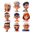 Cartoon 3d style diverse people different genders and ages. Isolated background. Transparent PNG