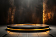 Futuristic luxury background product display golden podium with light effects and dark marble floor Generative AI Illustration