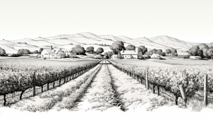 Wall Mural - Wine plantations hand drawn