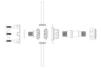 Wall Mural - Car gearbox 3D rendering in black and white. Automotive repair spare part