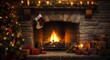 Christmas Hearth: Magic Fireplace for Festive Indoor Ambiance. Ideal for Holiday Advertising and Traditional Fireside Atmosphere.