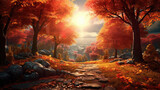 Fototapeta Do pokoju - Vibrant Autumn Foliage Background Created with Generative AI
