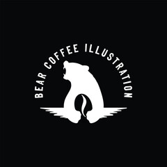 Wall Mural - Angry Ice Polar Grizzly Bear Silhouette hold Coffee Bean for Farm Product or Cafe Restaurant Logo Design