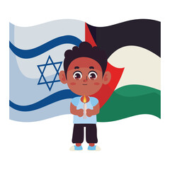 Wall Mural - israel and palestine flags with boy