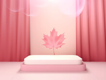 A Pink Stage With A Leaf On It