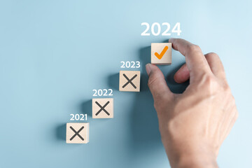 Poster - Starting New year with ambition 2024 and countdown merry christmas and happy new year, Planning and challenge strategy in new year 2024 Concept.