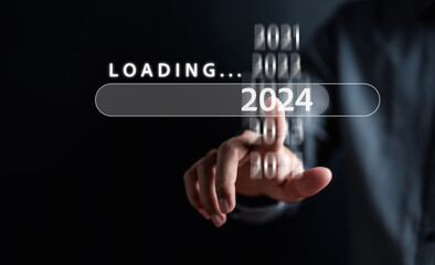 Poster - Loading progress from 2023 to 2024 to countdown merry christmas and happy new year, Planning and challenge strategy in new year 2024 Concept.