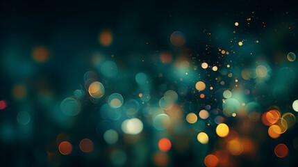 Wall Mural - Abstract colorful glowing bokeh on dark green background. Christmas and New Year wallpaper.