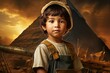 Sun-baked Ancient egyptian pyramid child boy. Ancient worker. Generate Ai