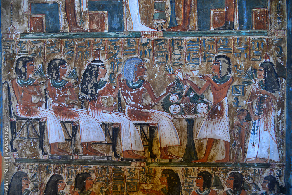 Ancient Egyptian murals in the pyramid Stock Photo | Adobe Stock