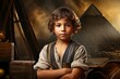 Impressive Ancient egyptian pyramid child boy. Ancient worker. Generate Ai