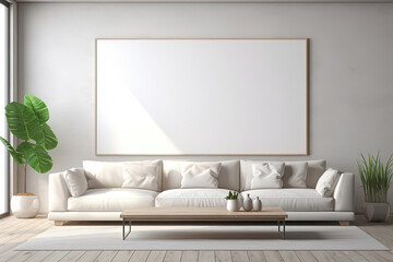 Luxury living room with poster mockup, showcasing upscale interior aesthetics