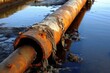 A corroded duct expels sewage waste into sea. Generative AI
