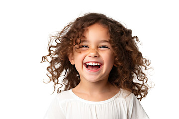 studio portrait of a cute happy little girl with a beautiful smile isolated on transparent png backg