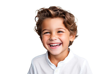 studio portrait of a cute happy little boy with a beautiful smile isolated on transparent png backgr
