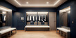Interior of sport dressing room with lockers with clothes and benches on wooden floor