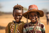 Fototapeta  - Happy African children smiling on the background of nature, the problem of poverty in Africa 2