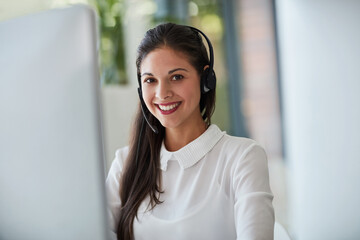 Aufkleber - Consultant, woman and call center portrait for communication, customer service and e commerce support. Face of professional agent or virtual assistant on computer for business advice and help online